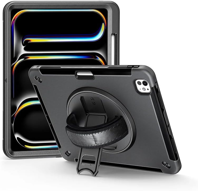 Next Store Military Grade Shockproof Protective Cover with 360° Rotating Stand Case Compatible With iPad Air 2nd Generation 2014 9.7 inch, Hand Strap & Shoulder Strap. (black)