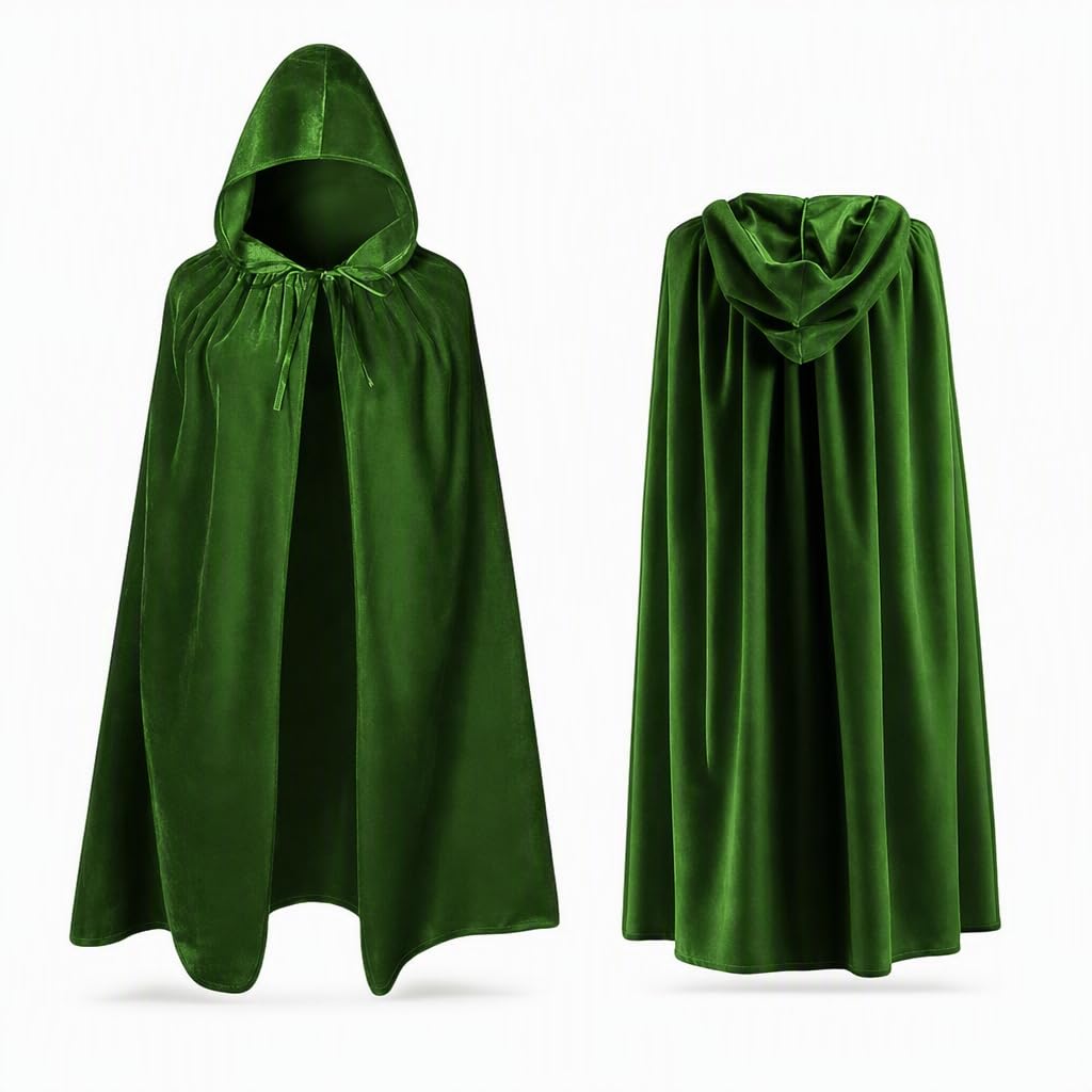 Green Cape, Medieval Green Cloak for Cosplay and Halloween Costumes, Traitors Cloak for Role-Play Activities, 90cm Length Green Cloak for Book Day and Themed Parties