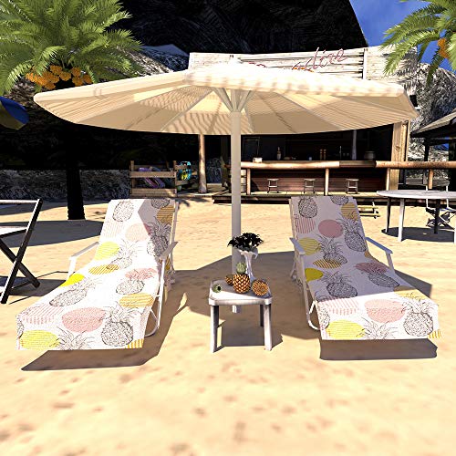 Beach Chair Cover Pool Chaise Lounge Chair Cover with Pockets, Microfiber Chaise Lounge Chair Towel Cover for Hotel Vacation Sunbathing Garden Lawn Chair,No Sliding,Quick Drying (Tropical Pineapple)