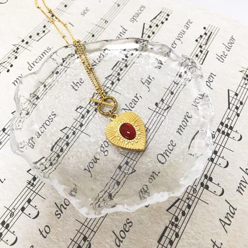 Retro Vintage Radial Pattern Love Heart Red Agate OT Buckle Necklace Women's Easy-Matching Casual Necklace4