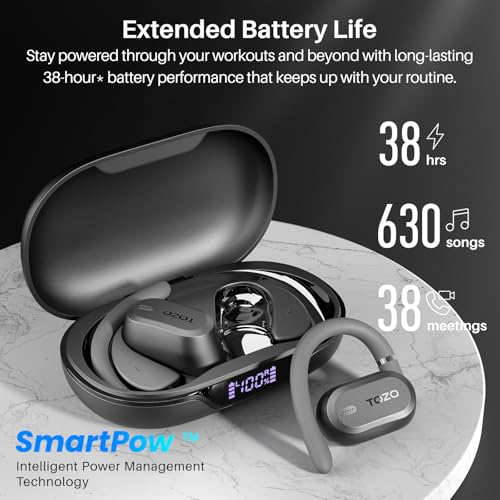 TOZO OpenWear Open Ear Headphones, Adjustable Ear Hooks, Ultra Comfort, Punchy Bass Bluetooth Headphones 5.4 with Smart Digital Display, Immersive Audio Earbuds, Stereo Bass, Fast Charging - Image 6