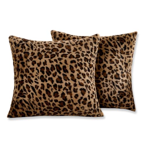 Dermalyx 2 Housses De Coussin, Housses en Fourrure Artificielle pour Coussin Décoratif, Motif Guépard Et Léopard, Très Douces Et Moelleuses, Ensemble De 2...