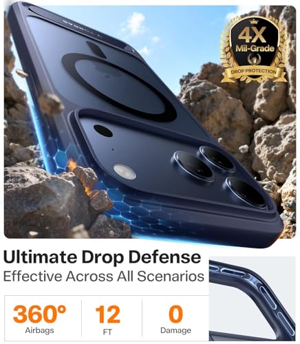 Image of TORRAS Luxury Adjustable Stand Case for iPhone 17 Pro Max | Mil-Grade Protection Cover | Fit for MagSafe | Slim Matte Finish | Camera Control | Premium Imported | Ostand L1 Guardian 6.9'' Deep Blue