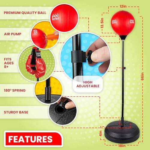 ToyVelt Punching Bag with Stand for Teens and Adults, Boxing Bag, Speed Bags for Boxing, Adjustable Standing Punching Bag, Boxing Equipment, Boxing Gloves, Hand Pump