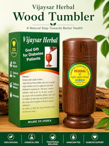 Image of A2ZSHOP Vijaysar Wooden Glass Tumbler Lab Certified | Vijaysar Wood Glass for Diabetes | Sugar Care Glass with 80 ml Capacity for Sugar Balance | Bija Wood Herbal Cup