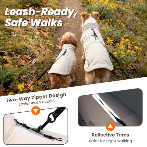 VIVAGLORY Softpad Wintermantel Hund, Hundemantel Fleecemantel Hund, Fleecejacke mit Bauchschutz, Fleece Reflektierend Verstellbar Softshell, XXS, Beige
