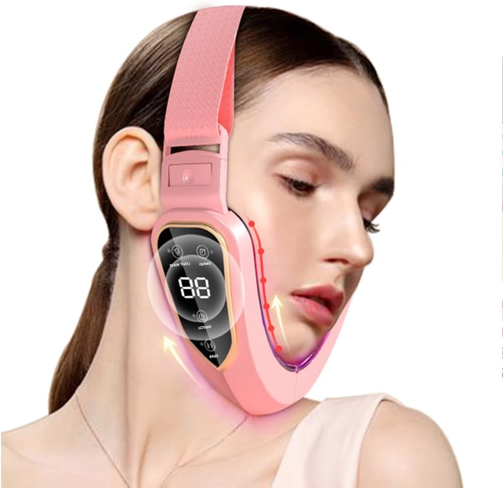 Double Chin & V Shaped Face Device with 5 Modes & 12 Adjustable Intensities - Intelligent Electric V-Line Lifting Machine for Women(Pink)-image-46