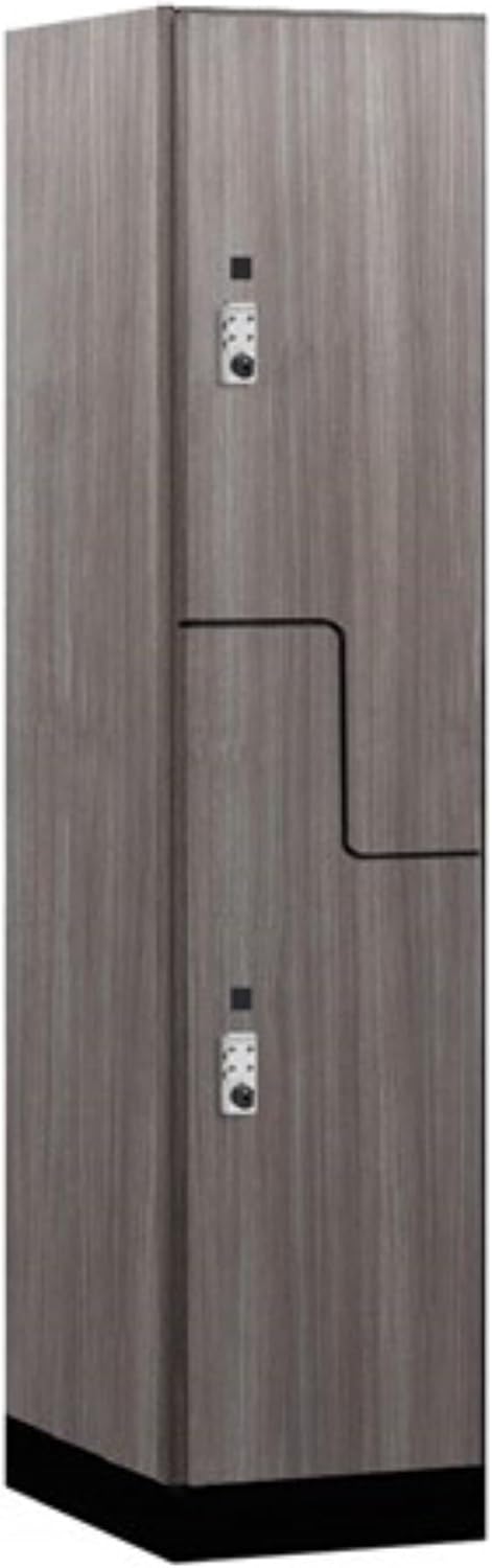 Salsbury Industries 18" Wide Premier Wood Locker-Double Tier 'S' Style-1 Wide-6 Feet High-18 Deep-Skyline Walnut-Silver Resettable Combination Locks