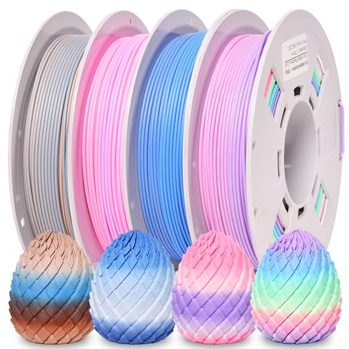 Image of PINBALL Matte Rainbow PLA 3D Printer Filament 1.75mm, Matte Surface Multicolor PLA Filament 1.75mm, 250g Spool, 4 Rolls, Blue-Brown+Blue-White+Red-Purple+Matte Rainbow Color