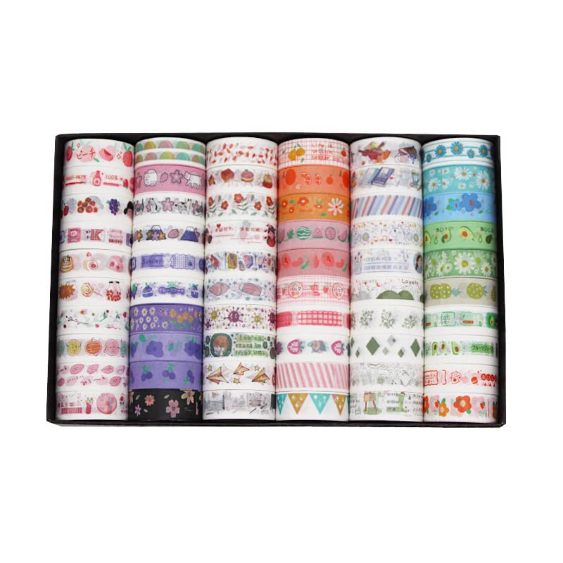 60 Rolls Cartoon Washi Tape Set, 15mm Wide Decorative Tapes for Arts, DIY Crafts, Journals, Planners, Scrapbook, Wrapping (60 Rolls (Black Box))