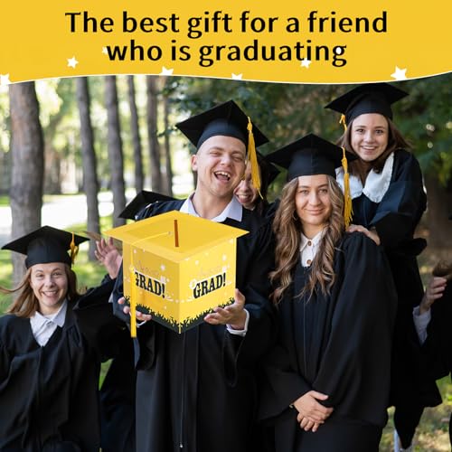 Image of Outus 2026 Grad Card Box with Tassel Congrats Graduation Cap Card Holder for Graduation Gift Box Party Supplies (Yellow,Stylish)