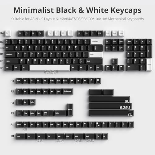 Image of Fogruaden White on Black Keycaps, Cherry Profile PBT Doubleshot keycaps, Minimalist Style Black and White Keycap, 168 Keys Custom Keycaps for Mechanical Keyboard(WOB)