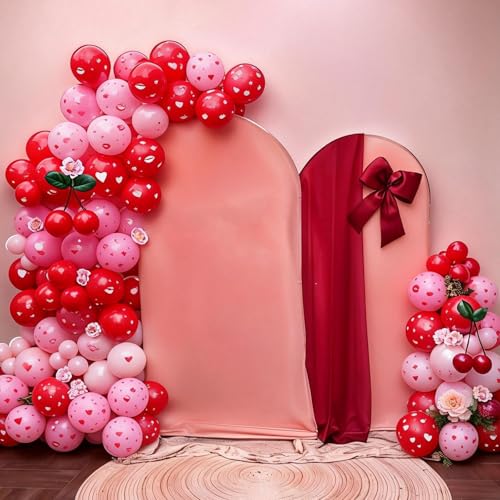Image of Red Pink Printed Balloons, Light Pink and Red Lip Kiss Cherry Printing Balloons For Birthday Baby Shower Love Romantic Themed Party Wedding Bridal Shower Engagement Decorations