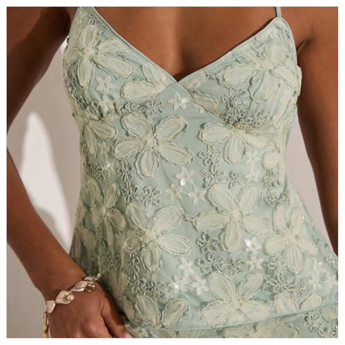 SHENHE Women's Embroidered Sequin Sparkly Halter Top Backless Criss Cross Tie Back Rave Tank Tops3