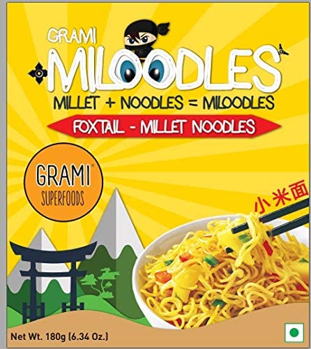 Image of Grami Superfoods - Foxtail Millet Noodles / Kangni / Navane /Korra /Thina Noodles - No Maida | Not Fried | No Preservative | No Artificial Flavour Added | No MSG | Low GI | No Oil | Cholesterol Free Millet Noodles | Healthy Noodles for Kids | Healthy Noodles for Adults -180 g
