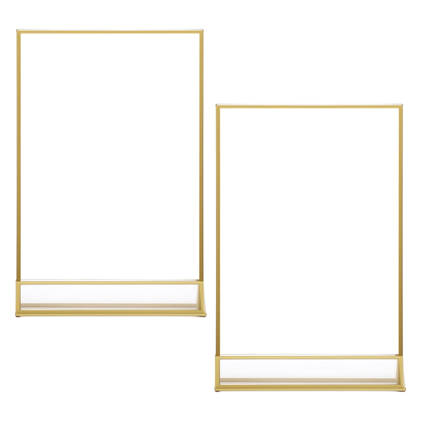SHINEOFI 2 Piezas Soporte de Carteles Acrílico Transparente Doble Cara con Borde Dorado para Menú y Número de Mesa Exhibidor de Mesa Pequeño para Bodas y Restaurantes de Unidades
