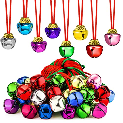 yfstyle Christmas Bell Necklaces Believe Bell Necklaces Christmas Necklace and Bracelet Set Adjustable Christmas Bell Bracelet Red Green Jingle Bell Necklaces Bell Ornaments for Christmas Party-16pcs
