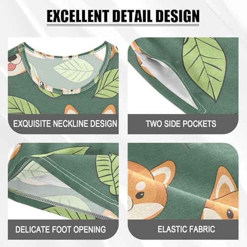 ALAZA Dog Leaves Green Pajamas Short Sleeve 2 Piece Sleepwear Top and Bottom Pajama Set Unisex4