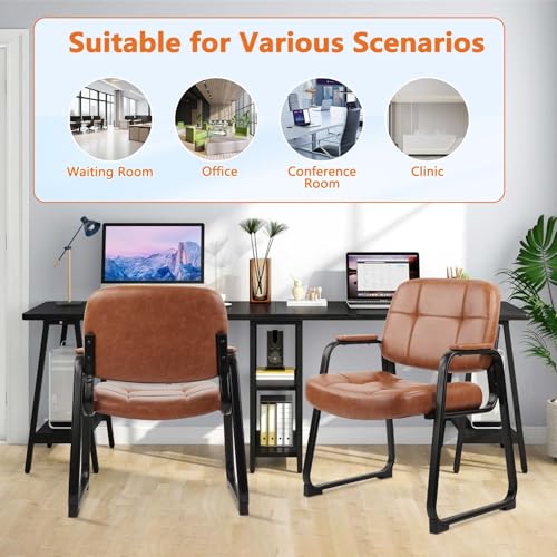 Image of CLATINA Big & Tall Waiting Room Guest Chair Comfortable Reception Chairs with Bonded Leather Padded Arm Rest and Sled Base for Office Reception Lobby and Conference Desk, Brown(8 Pack)