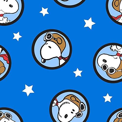 1 Yard Snoopy Red Baron Badges Peanuts Fabric by Springs Creative 100% Cotton 69759-1600715 Blue - by The Yard