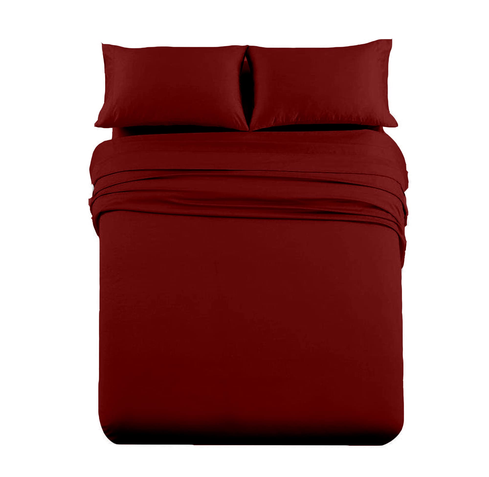 cottingon 4234 x 8034 4 pc sheet set for campers trailer bunk beds luxury soft microfiber fits 6 to 10 inches deep rv mattress burgundy