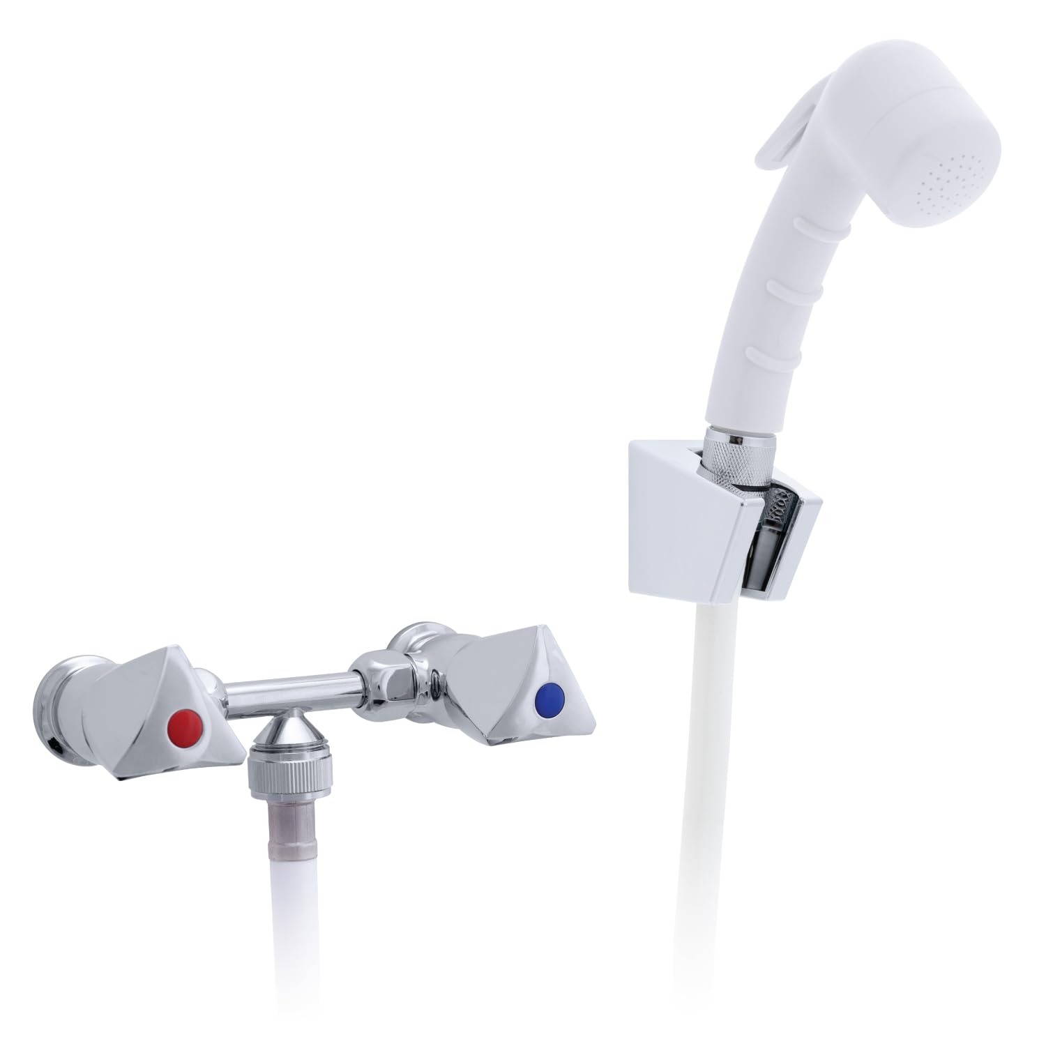 Ambassador Marine Trinidad- 2H External Shower Mixer (Small Arctic White Sprayer, 10' White Rubber Hose) (Chrome/Arctic White) - 134-0217-CA-W
