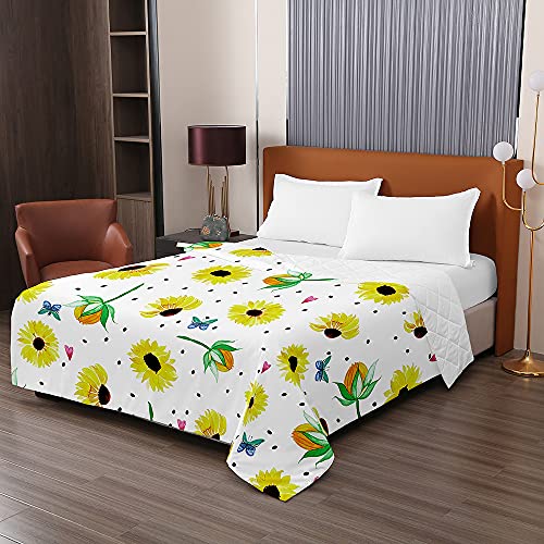 Oduo Colcha Bouti Cama de Verano, 3D Floral impresión Microfibra Cubrecama Multiusos Suave para Cama de Matrimonio, Lavable Acolchada Edredón Ligero Manta (Girasol,230x260cm)