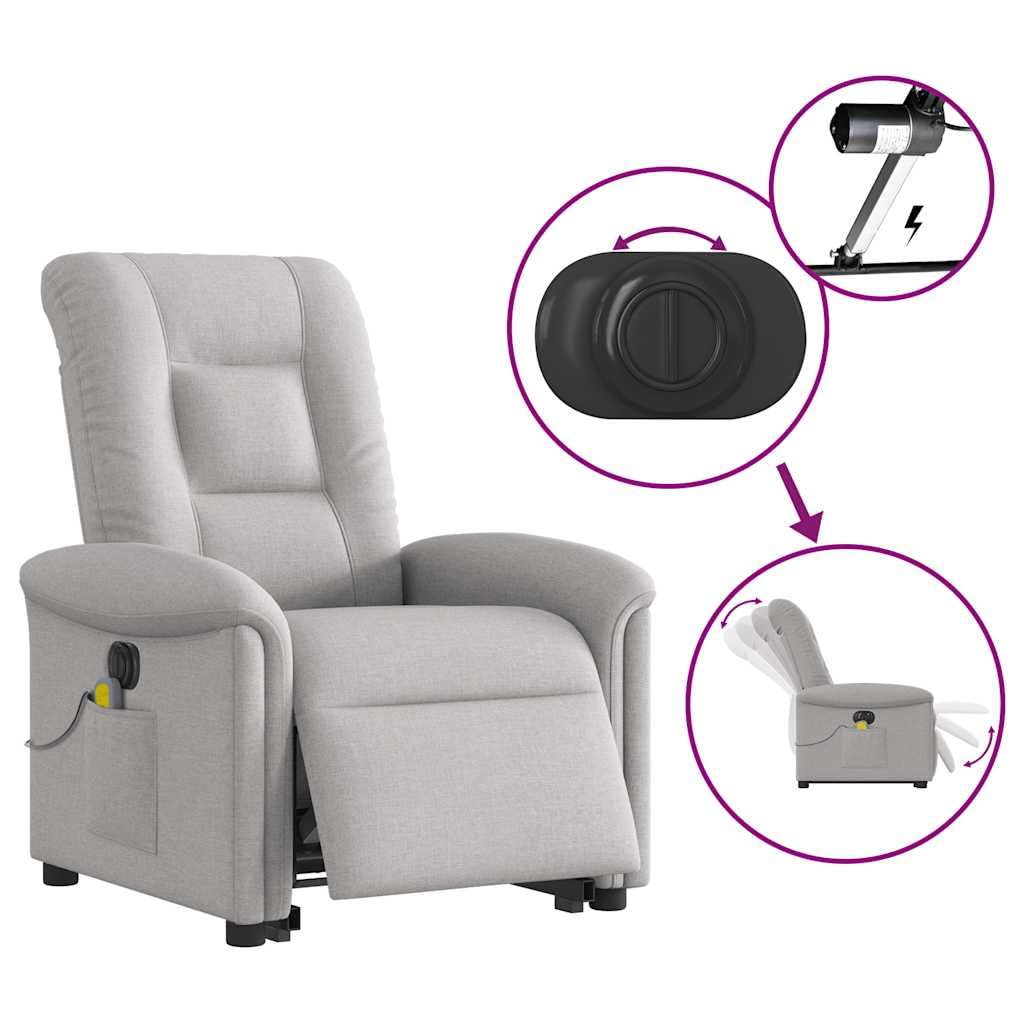 vidaXL Sillón de Masaje eléctrico reclinable elevable Tela Gris Nube