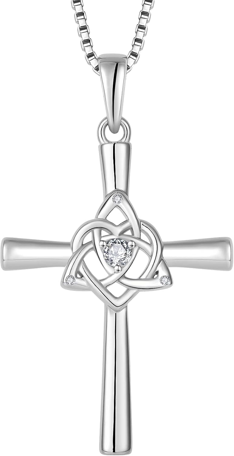 Celtic Cross Necklace 925 Sterling Silver Celtic Knot Crucifix Christian Religious Pendant Irish Jewelry for Women