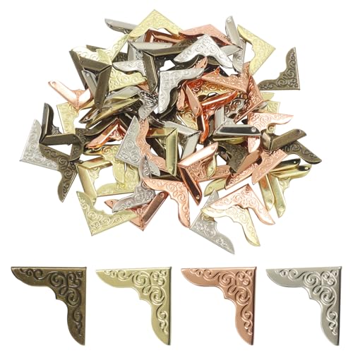 ISDVBUY 80 Pack Retro Book Corner Protectors - Vintage Iron 4 Colors Corner Guards for Scrapbooking Photo Albums Diary Covers & Notebooks