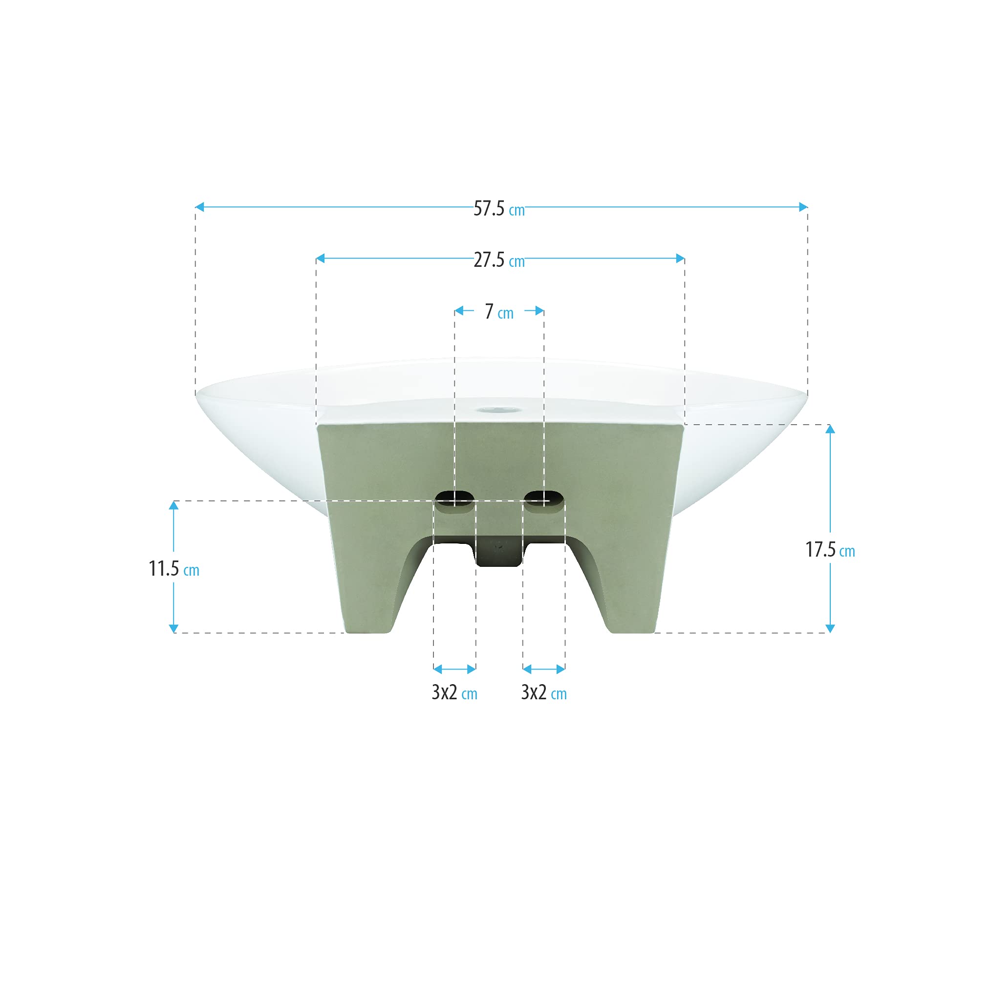 MOG Lavabo su piano in ceramica 57,5 x 44 x 17 cm design Marecchia in bianco