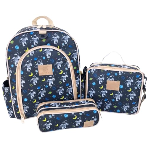 Kit Bolsa Mochila Infantil Escolar Com Lancheira E Estojo (Astronauta)