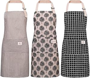 Veraing 3 Stück Baumwolle Leinen Kochschürze