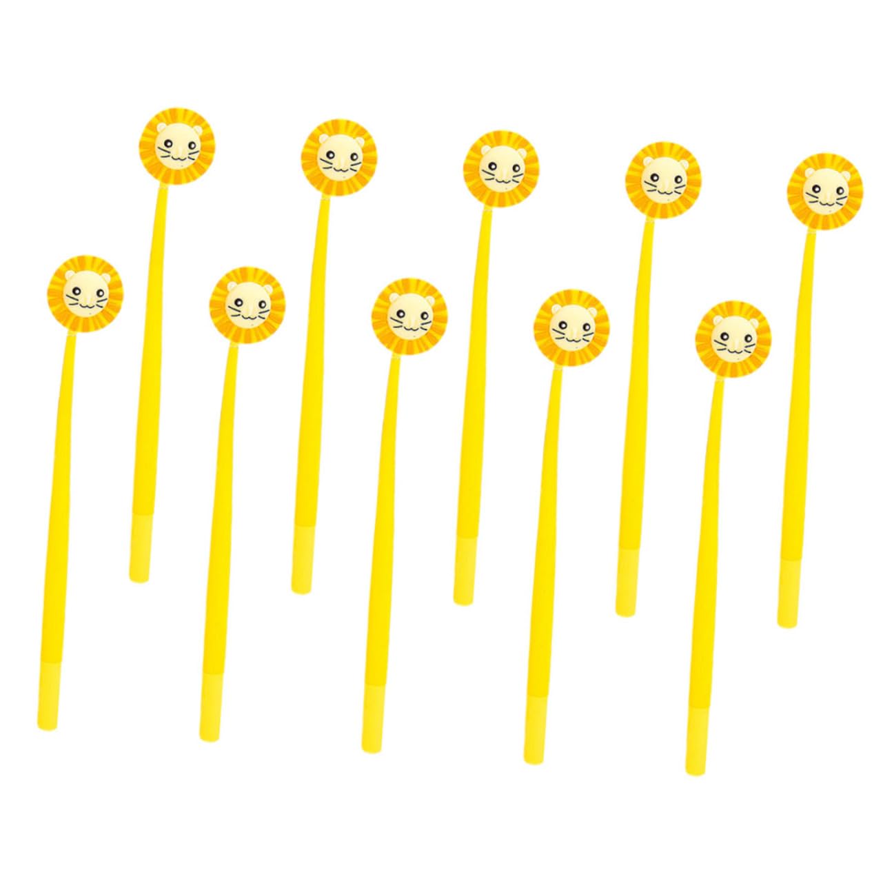 Set 10penna per Scrivere Decorazioni Scuola, Penna Gel Adorabile Leone Giallo in Plastico e Silicone, Leggero e Super Fluido per Studenti e Ufficio