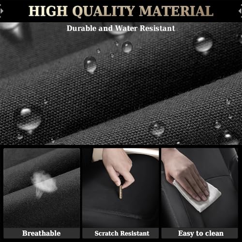 Image of Coverado Chevy Silverado Waterproof Canvas Rear Seat Covers, Fit for 2014-2018 1500, 2015-2019 2500HD 3500HD Chevy Silverado GMC Sierra Crew Double Extended Cab (Curved Rear, Black)