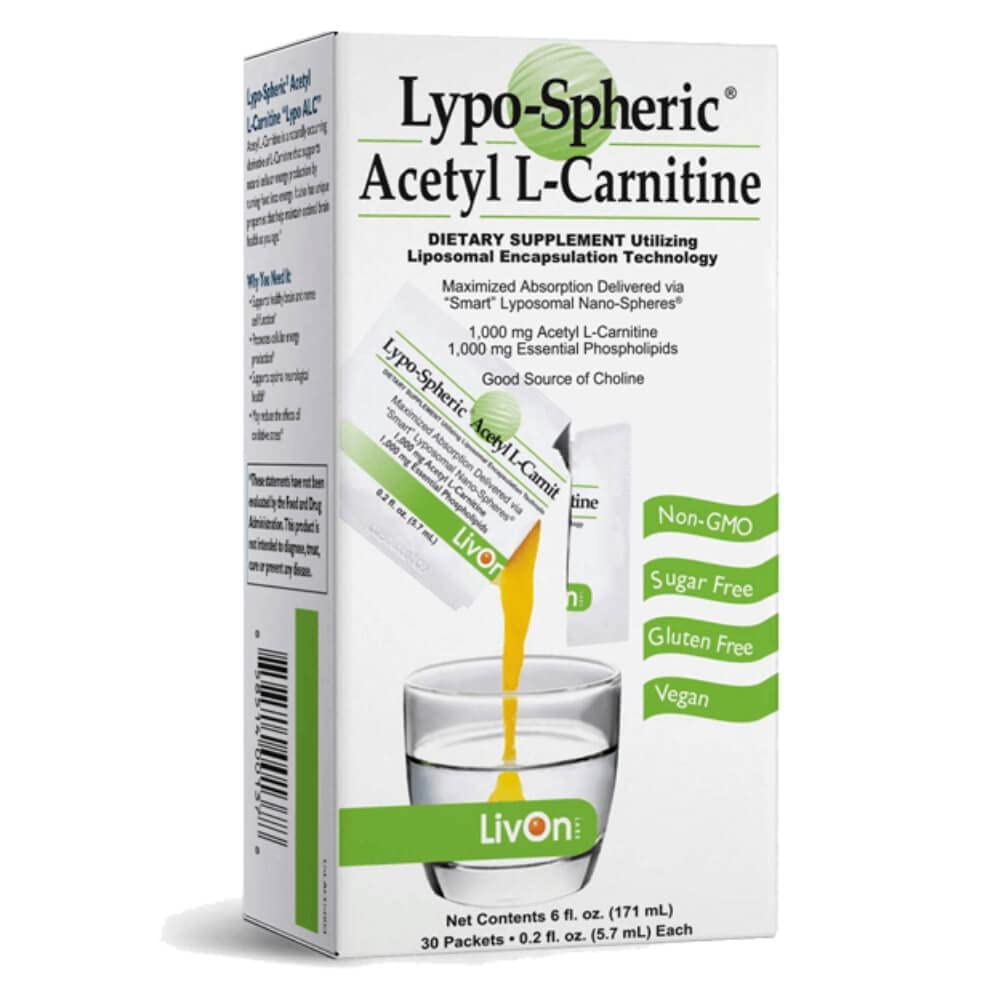 Lypo-Spheric Acetyl L-Carnitine – 1,000 mg Acetyl L-Carnitine & Essential Phospholipids Per Packet – Liposome Encapsulated for Maximum Bioavailability – 100% Non-GMO - (30 Individual Packets)