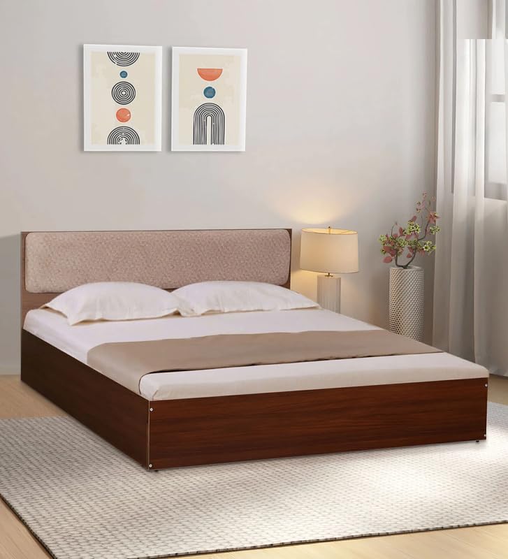 Image of Mintwud Pepperfry Engineered Wood Queen Size Bed with Box Storage Wooden Double Bed Cot Palang Furniture with Headboard for Home, Bedroom, Living Room and Hotel (Walnut Finish)