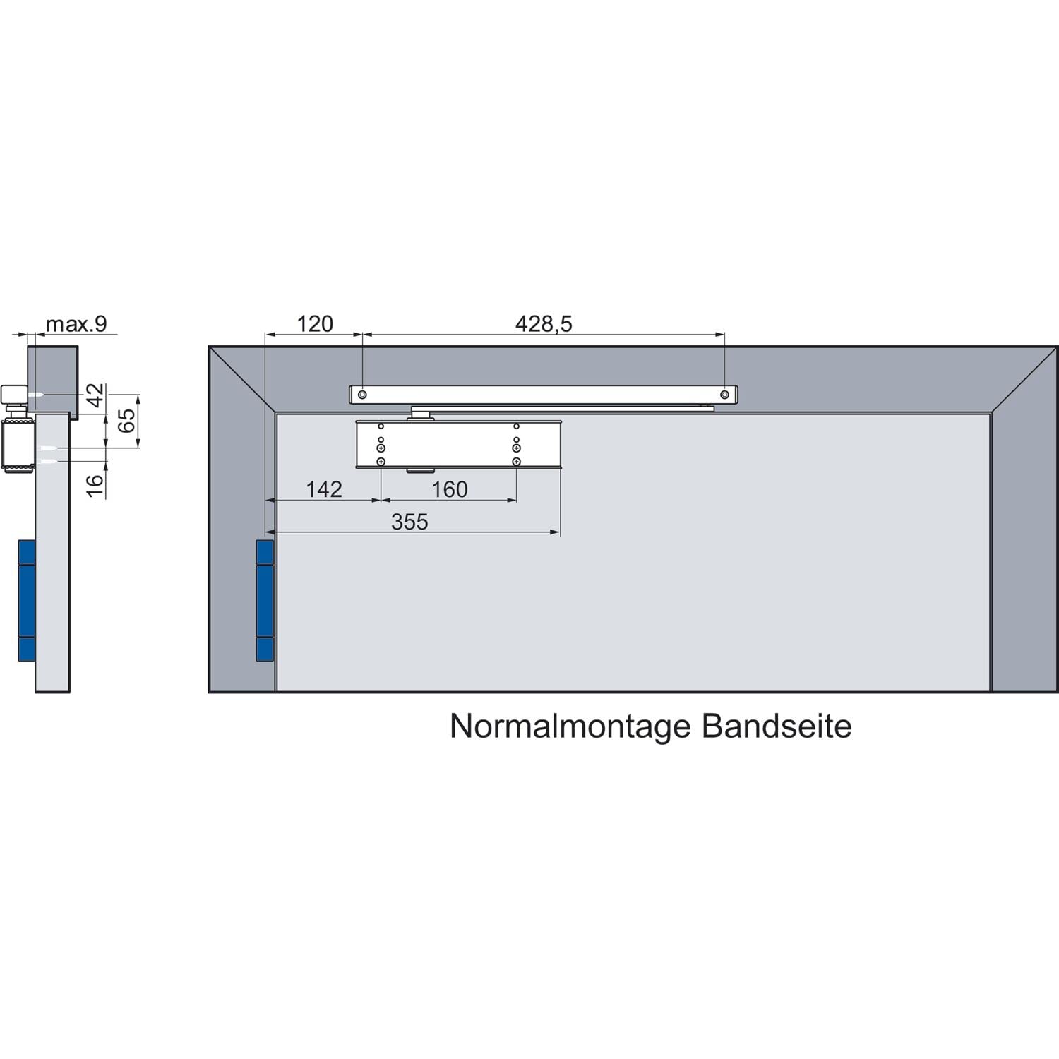 Eco TS 41 Türschließer mit Gleitschienen, EN 1-4 universal, ohne Feststellung, Gleitschienentürschließer stufenlos einstellbar, 1-flügelig bis 1100 mm, silber