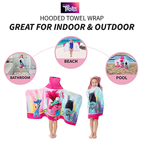 Image of Trolls World Tour Bath /Pool /Beach Soft Cotton Terry Hooded Towel Wrap, 24 inch x 50 inch, By Franco Kids