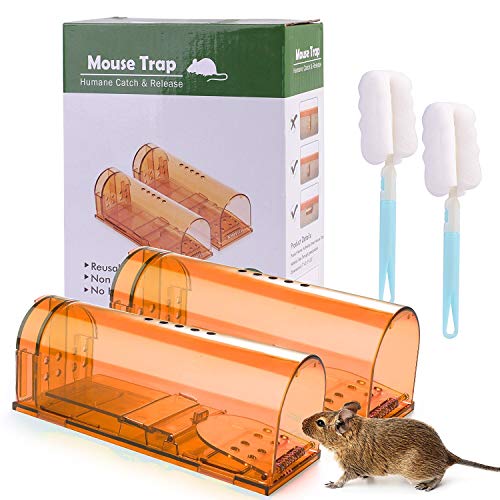 Preisvergleich Produktbild Ulikey Mausefalle Lebend 2er Set - Wiederverwendbare Lebendfalle, Tierfreundliche Lebendfalle, Transparent Maus Fallen Eingang Tierfallen Professionell Kastenfalle für Küche, Garten (2 Pack, Braun)