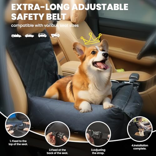 Hunde Autositz wasserdichte Waschbarer Rutschfester Auto Hundesitz Reisebett für kleine Hunde Hundetransport Vordersitz Tragbar Auto Hundebett mit Lagerung Tasche und Sicherheitsgurt