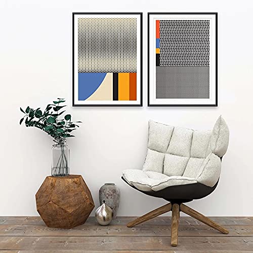 Toile géométrique pour salon | Art minimaliste abstrait 50x75 cm 2 pcs