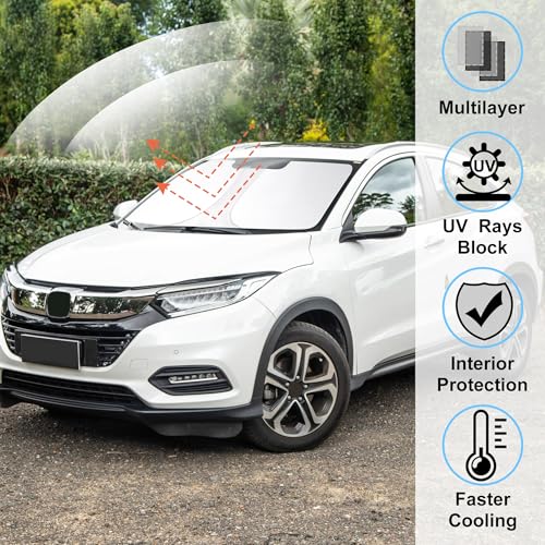 Image of Windshield Sun Shade for Honda HRV 2016 2017 2018 2019 2020 2021 2022 HR-V Accessories Foldable Sunshade Sun Blocker Comes with Storage Bag