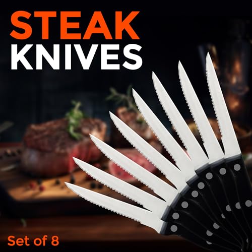ZYBUX - Steak Knives Set of 8 - Dishwasher Safe Steak Knives Stainless Steak Knife Serrated - Dinner Knives - Image 3
