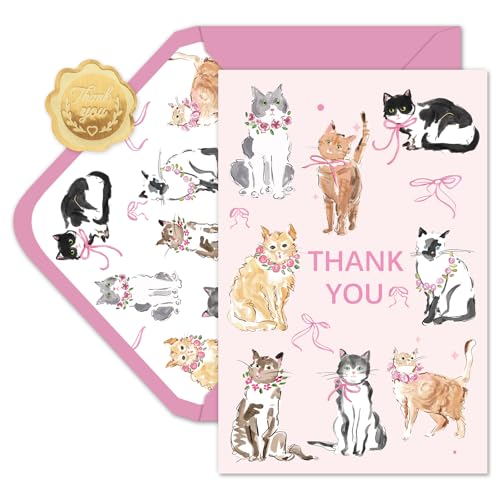 Cartes de remerciement animaux Whaline avec enveloppes roses et autocollants