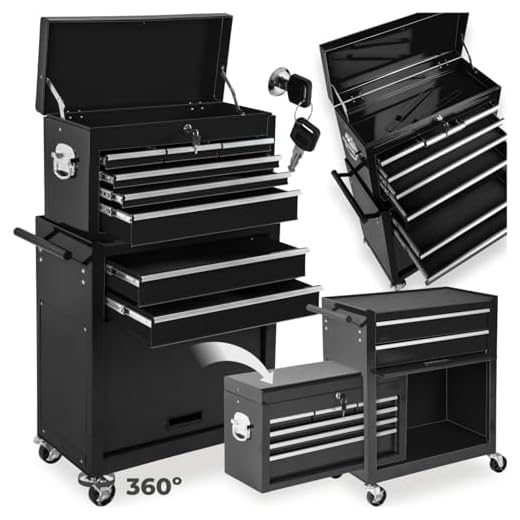 TecTake Werkzeugwagen mit Aufsatz | verschließbare Schubfächer | Kugelgelagerte Gleitschienen | -diverse Farbe- (Schwarz | Nr. 402803)