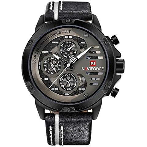 NAVIFORCE Men's Sport Military Watches Waterproof Analog Quartz Watch Date Multifunction Leather Army Wristwatch Cover