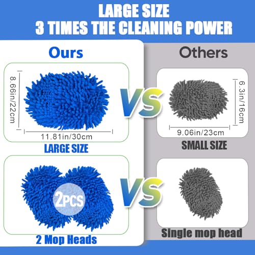 GreatCool Car Wash Brush Kit With Super Long Handle, 2 in 1 Blue Chenille Microfiber Car Wash Mop Cleaning Mitt Suitable for Washing Cars Truck SUV RV Caravans and Household, Scratch Free - Image 2