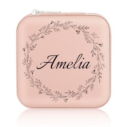 SPETYORT Personalised Jewellery Box for Women, Travel Jewellery Box with Name and Garland, Small Portable Jewellery Organiser Case Bridesmaid Gifts Birthday Gifts for Women Girls SPETYORT Personalised Jewellery Box for Women, Travel Jewellery Box with Name and Garland, Small Portable Jewellery Organiser Case Bridesmaid Gifts Birthday Gifts for Women Girls