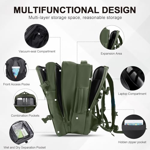 Image of Vacuum Seal Backpack Travel with Pump, Expandable Vacuum Backpack with Air Compression System, Airback Vacpack TSA Lock Water Resistant Carry-On Luggage (Green)